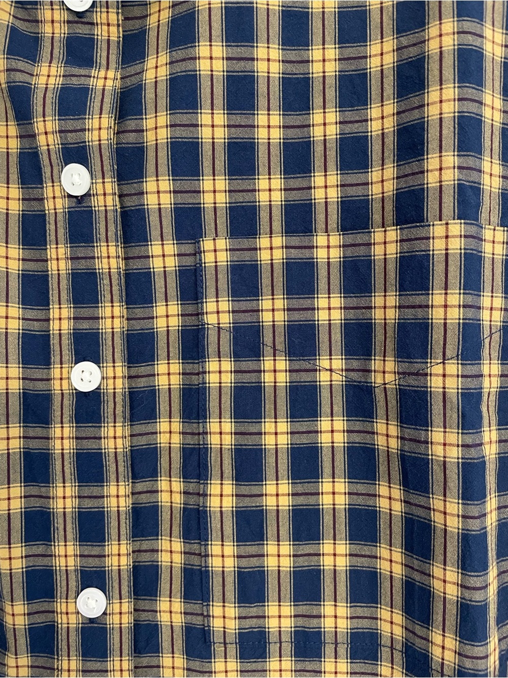 Madewell Navy and Yellow Plaid Button-Down Shirt, size medium - Picture 2 of 10